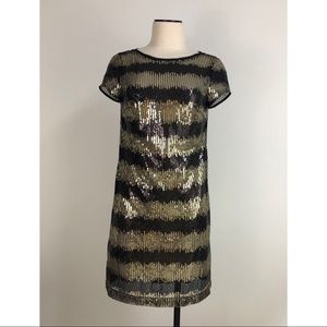 Ali Ro Sequin Striped Black & Gold Sheath Dress